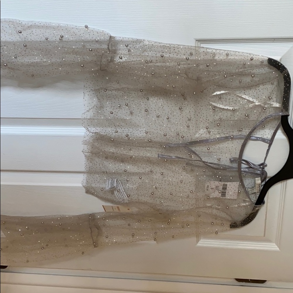 Grey/gold mesh top with pearl detailing